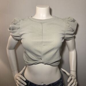 Women's Puff Sleeve Crop Top - Sage Green
